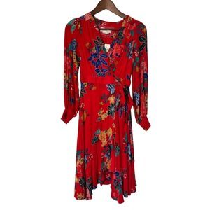Anthropologie Boswell Tunic Wrap Dress Red Floral Boho Size 0 Petite New